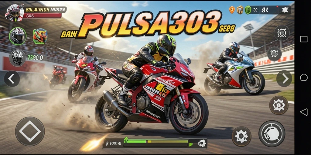 Tangkapan layar gameplay PULSA303 yang menampilkan aksi balapan motor.