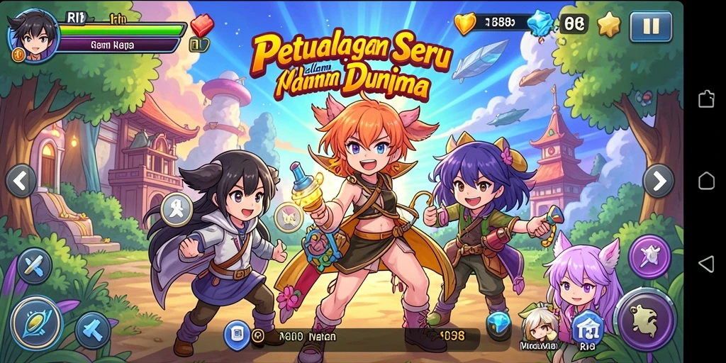 Tangkapan layar gameplay RI188 yang menunjukkan aksi karakter Anime.