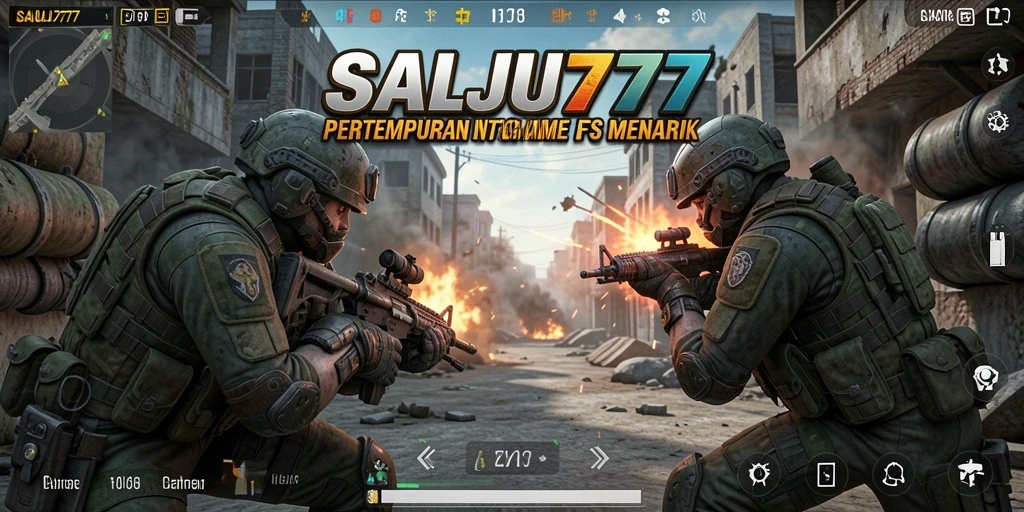 Tangkapan layar menampilkan momen intens pertempuran dalam SALJU777.