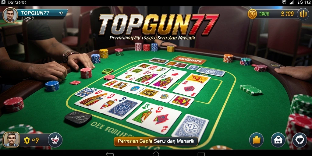 Tampilan gameplay Gaple yang seru di TOPGUN77.