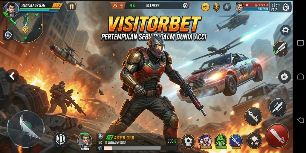 Tampilan gameplay aksi intens dari VISITORBET menunjukkan pertempuran yang mendebarkan.